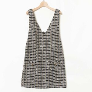 SNIDEL Snidel V neck tweed Mini One-piece lame piling put on 1 polyester black beautiful . classical casual autumn winter 