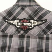 メール便○ HarleyDavidson ハーレーダビッドソン サイズM チェック柄 ウイングロゴ ベスト 灰グレー ワッペン コットン混 メンズ_画像4