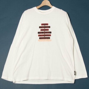 メール便◯ USA製 BESCHWA ビシュワ サイズL 長袖 Tシャツ クルーネック プルオーバー コットン100％ プリント 白/ホワイト メンズ 春夏