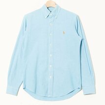 RALPH LAUREN ラルフローレン サイズS 長袖 ボタンダウンシャツ ワンポイントロゴ コットン混 空色/スカイブルー メンズ カジュアル 古着_画像1