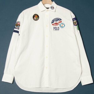 メール便◯ POLO RALPH LAUREN ポロラルフローレン サイズM 長袖 シャツ ワッペン コットン100％ 白/シンプル メンズ カジュアル シンプル