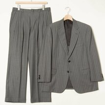 【1円スタート】Brooks Brothers ブルックスブラザーズ ピンストライプシングルスーツ 背抜き 2ボタン ツータックパンツ 春夏 灰色 40 34W_画像1