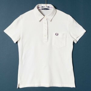 メール便◯ FRED PERRY フレッドペリー 半袖 ロゴ刺繍 ポロシャツ ホワイト 白 Sサイズ レディース 綿 コットン ギンガムチェック 定番 夏