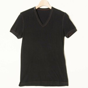 【1円スタート】メール便○ DOLCE&GABBANA ドルチェアンドガッバーナ Vネック半袖Tシャツ 綿100％ 無地 ブラック 黒 44 イタリア製