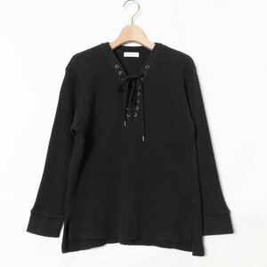 BEAUTY＆YOUTH UNITED ARROWS ユナイテッドアローズ ビッグワッフル レースアップ ロングスリーブカットソー 綿100% コットン ブラック 黒