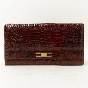 crocodile clutch bag second bag wani leather Brown Gold metal fittings clean . retro lady's bag display tag none No-brand 