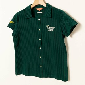 メール便◯ BEAMS GOLF ビームスゴルフ 女性 レディース 半袖カットソー L サッカー生地 グリーン ストライプ 綿 コットン スポーツ 春夏の画像7