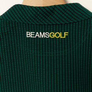 メール便◯ BEAMS GOLF ビームスゴルフ 女性 レディース 半袖カットソー L サッカー生地 グリーン ストライプ 綿 コットン スポーツ 春夏の画像8