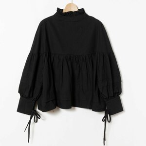 タグ付き 未使用 sawa a la mode サワアラモード 大人 上品 後ろリボンのコットンフレアブラウス ギャザーブラウス ブラック F 綿 5676