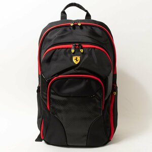 【1円スタート】FERRARI フェラーリ バックパック リュックサック エンブレム ブラック レッド 合成繊維 多収納 ファスナー開閉 鞄