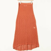 【1円スタート】three dots スリードッツ レース編みニットロングスカート ボトムス ウエストゴム リネンコットン 春夏 レンガ 赤系 M_画像1