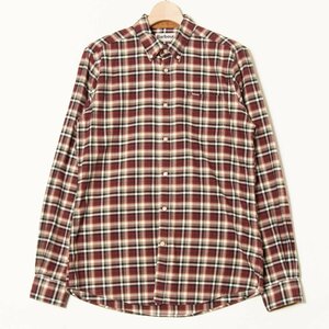 Barbour バブアー サイズUKM 長袖 チェック柄 ボタンダウンシャツ えんじ/ワインレッド系 ラウンドカット メンズ カジュアル トップス