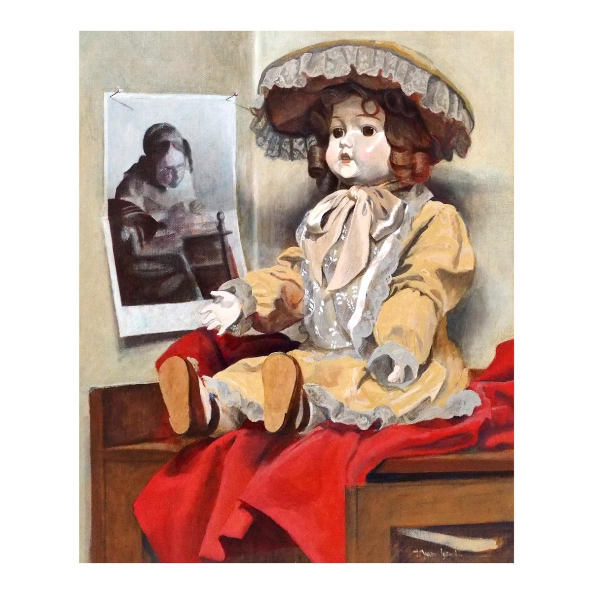 Toru Yamashita Western Doll / Oil painting on canvas pasted on a board, No. 8 / Produced in 1980 / French Doll / 2023 Art Market: 120, 000 yen / Authenticity guaranteed / ENCHANTE, painting, oil painting, still life painting