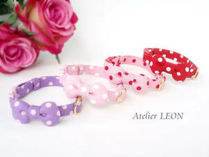  rose color. dot .. Ribon * hand made. cat Chan necklace 