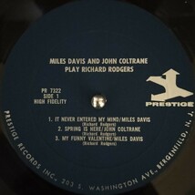 PRESTIGE 右紺 初期MONO盤　MILES DAVIS & JOHN COLTRANE Play Richard Rodgers　Red Garland　マイルス デイビス　ジョン コルトレーン_画像3