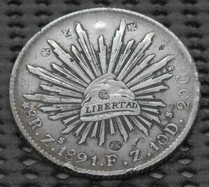 メキシコ　貿易銀　1891年　8リアル銀貨　ZS　FZ　26.84ｇ　39.0㎜×2.3㎜　荘印多