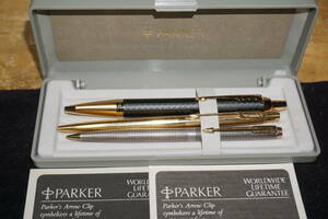 未使用有り”PARKER.シルバー軸・K12金張り他ボールペン.シャープペン”３本組