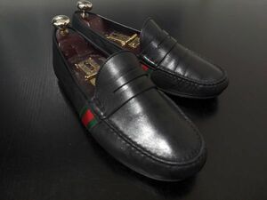 美品 使用僅か グッチ 7.5 GUCCI シェリーライン フラットシューズ ドライビング 黒 8313