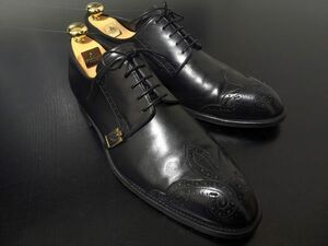 美品 ヴィトン 8.5 LOUIS VUITTON ♯NI0086 モノグラムトゥ サイドストラップ ドレスシューズ 黒 8405