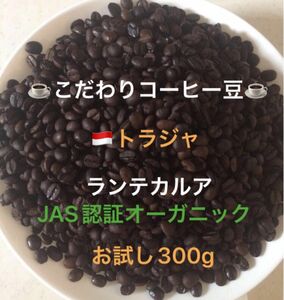 こだわりコーヒー豆　トラジャ　ランテカルア　300g 中深煎り　自家焙煎　スロトコ農園　JAS認証オーガニック