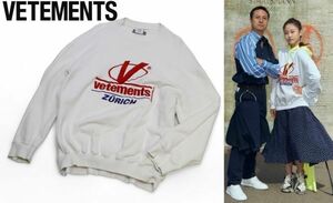 正規品 18SS VETEMENTS White Embroidered zurich Sweatshirt ヴェトモン チューリッヒ 刺ロゴ スウェット トレーナー パーカー 白M JZ-4