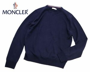 正規品 MONCLER MEN MAGLIONE TRICOT GIROCOLLO トリコロールライン クルーネックニット モンクレール C//N セーター 無地 ネイビーL JK-23