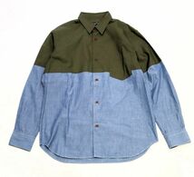 正規品 21SS COMME des GARCONS HOMME 異素材切替 長袖シャツ コムデギャルソンオム ドッキング L/S SHIRT ミリタリー シャンブレー S JK-2_画像2