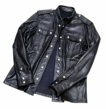 国内正規品 BALMAN MENS ラムスキン メタルボタン シャツジャケット バルマン LEATHER　SHIRT JACKET エポレット付き 黒 ブラック 41 K-4_画像4