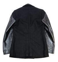 国内正規品 GIVENCHY MENS TISSU-CLOTH アーム レザー切替 P-JACKET ジバンシー ウール×レザー ジャケット ピーコート ブラック 46 JZ-9_画像3