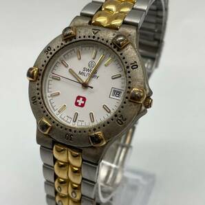 S4584D SWISS MILITARY スイス ミリタリー WATER RESISTANT 5ATM メンズ 腕時計 アナログ クォーツ デイト 時計 ゴールドカラー 白文字盤の画像1