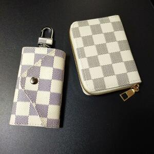 [2 point set ] card-case key case check pattern city pine pattern No-brand white 