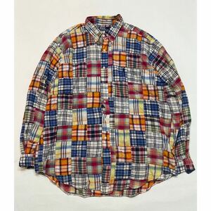 k320 90s Ralph Lauren patch work shirt パッチワーク チェック BD ビッグサイズ シャツXL ラルフローレン