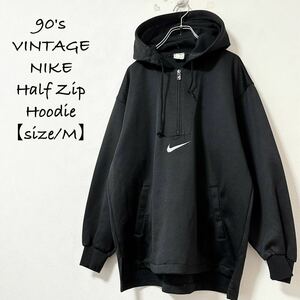 極レア★90s★白タグ★NIKE/ナイキ★ハーフジップ★ジャージ★プルオーバー★パーカー/フーディー★ブラック/黒×白×グレー★M