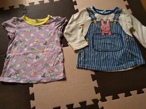 2点セット　95　Tシャツ　ゆめかわくまちゃん総柄、ポケットからウサギちゃん　半袖　長袖