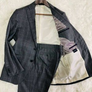 スーツカンパニー　THE SUIT COMPANY　セットアップ　テーラードジャケット　L　グレー　PURE NEW WOOL ウール　チェック柄 センターベンド