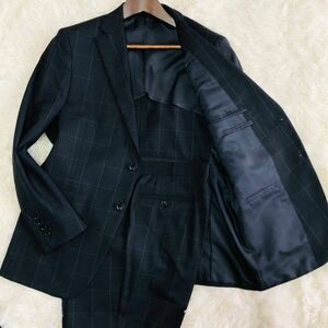 パーフェクトスーツファクトリー　Perfect Suit FActory　セットアップ　テーラードジャケット　L　ブラック　黒　ウール　チェック柄