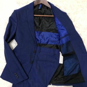 ザラマン　ZARA MAN　スーツ　セットアップ　テーラードジャケット　S　ネイビー　紺　ストレッチ　センターベンド　レーヨン　総裏　