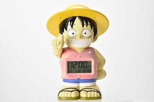 ONE PIECE おしゃべり目覚まし時計 ルフィ 赤 約21cm 動作確認済[ワンピース][アラーム][キャラ時計][喋る][レトロ][当時物]H