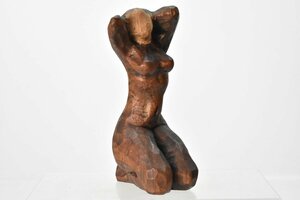 旧家より引取 木彫り 手彫り 顔のない女性のオブジェ 裸婦像 約16cm[木製][彫刻][木像][詳細不明][インテリア][抽象的][当時物]H