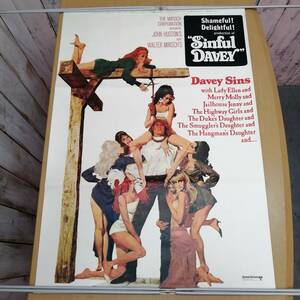 ○24031413　古い映画のポスター　「SINFUL DAVEY/華麗なる悪」　ジョン・ハート　パメラ・フランクリン　1969年　定形外発送