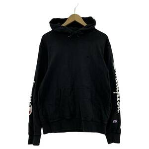 Champion チャンピオン プリント プルオーバー パーカー sizeM/ブラック メンズ