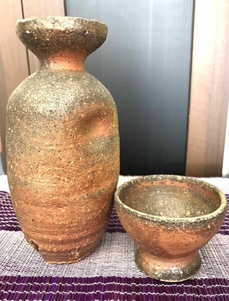 常滑焼　鈴徳利と盃　陶芸品