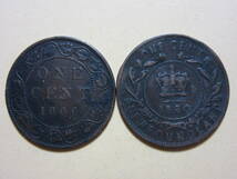 １５、カナダ　ONE　CENT銅貨　VICTORIA　EDWARD　１８８０年（佳品）　１９０６年　２枚　１１，２９ｇ_画像4