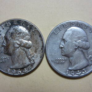 ４、アメリカ QUARTER DOLLAR銀貨 １９４３・６４年 ２枚 １２，４３ｇの画像2