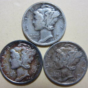 １１、アメリカ ONE DIME銀貨 １９４２・４５年 ３枚 ７，４３ｇの画像2