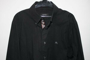 537**メンズ3：L：バーバリーブラックレーベル、三陽商会、黒、ストレッチ長袖BDシャツ