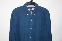 2548**M-LGトミー、青紺系、綿麻、長袖BDシャツ_画像1