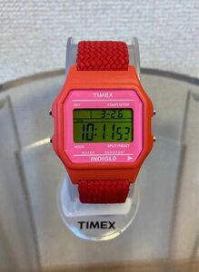 TIMEX 80 ピンク＋レッドPerlon NATO Strap パーロンストラップ 中古美品 腕時計 デジタル