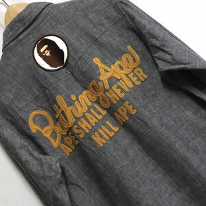 希少【a bathing ape / ア ベイシングエイプ】kill ape bape champion ロゴ 刺繍/シャツ 長袖シャツ/シャンブレーシャツ