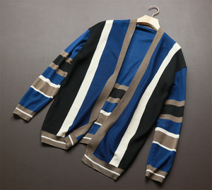 новый товар!gr01 Корея способ вязаный кардиган мужской 3XL( Япония размер .2XL степень ) свитер пальто эластичность тонкий весна осень полоса рисунок 